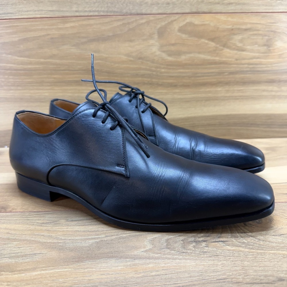 Magnanni Plain Toe Derbies Mens 7.5 Black Leather Square Toe
